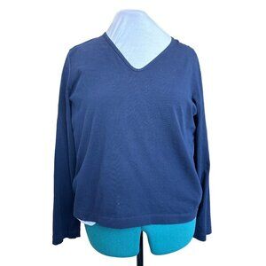 Jones New York Tee Blue Women L V-neck Long Sleeves